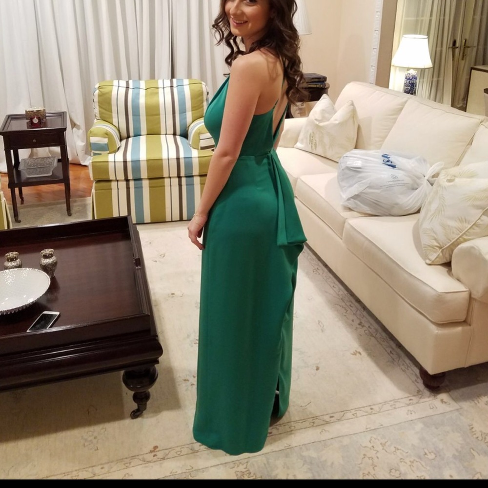 Halston heritage halter green gown